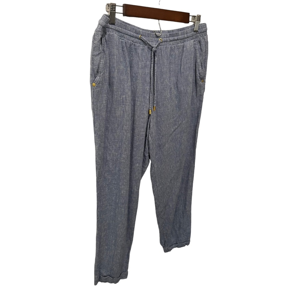 ELLEN TRACY BLUE CHAMBRAY STYLE LINEN BLEND DRAWSTRING WAIST JOGGER PANT - Picture 4 of 12